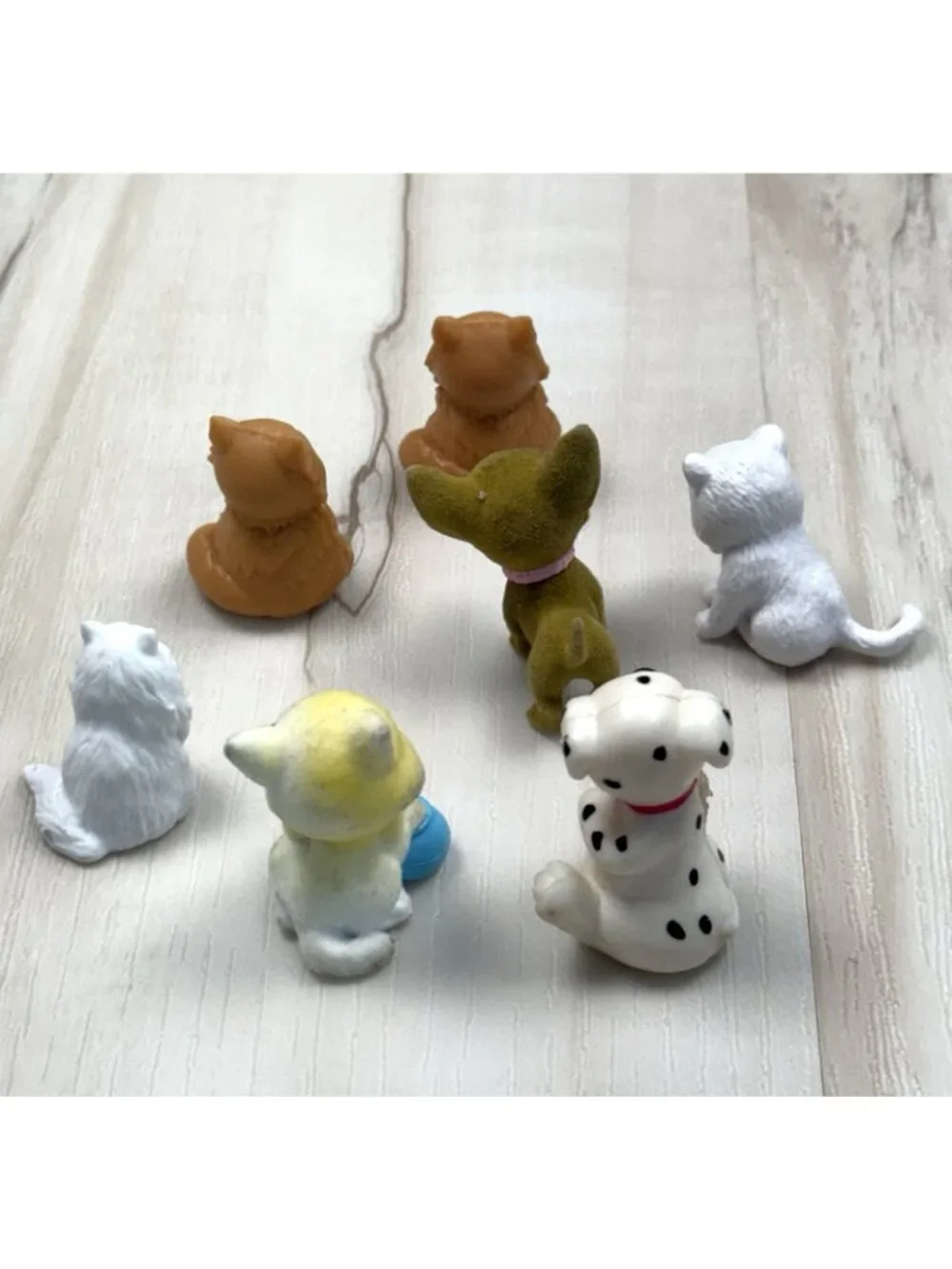 Mixed Lot 7 Miniature Dog & Cat Toy Figures Dalmatian Chihuahua White Tan 1.5